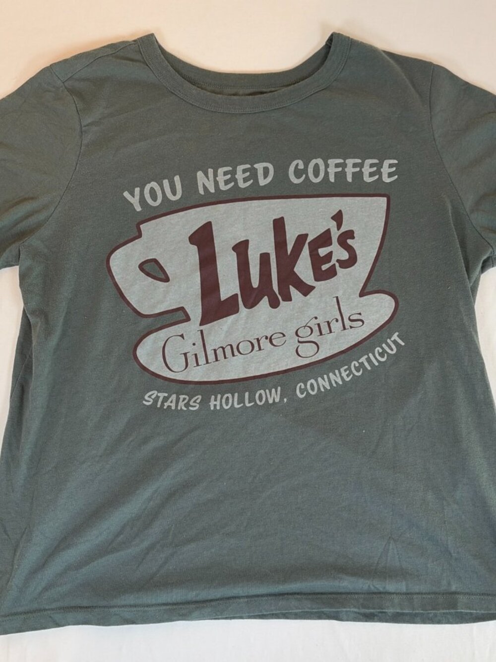 Gilmore Girls Luke's Coffee T-Shirt Women's L Green